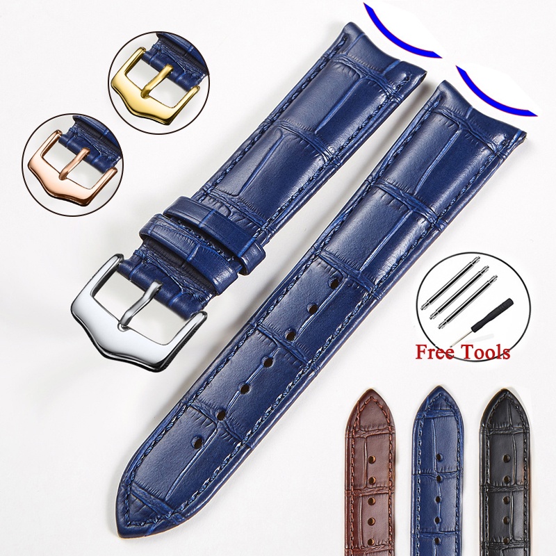 Premium Quality Watch Strap Genuine Leather 19mm 20mm 21mm 22mm Curved End Adapter Steel Buckle