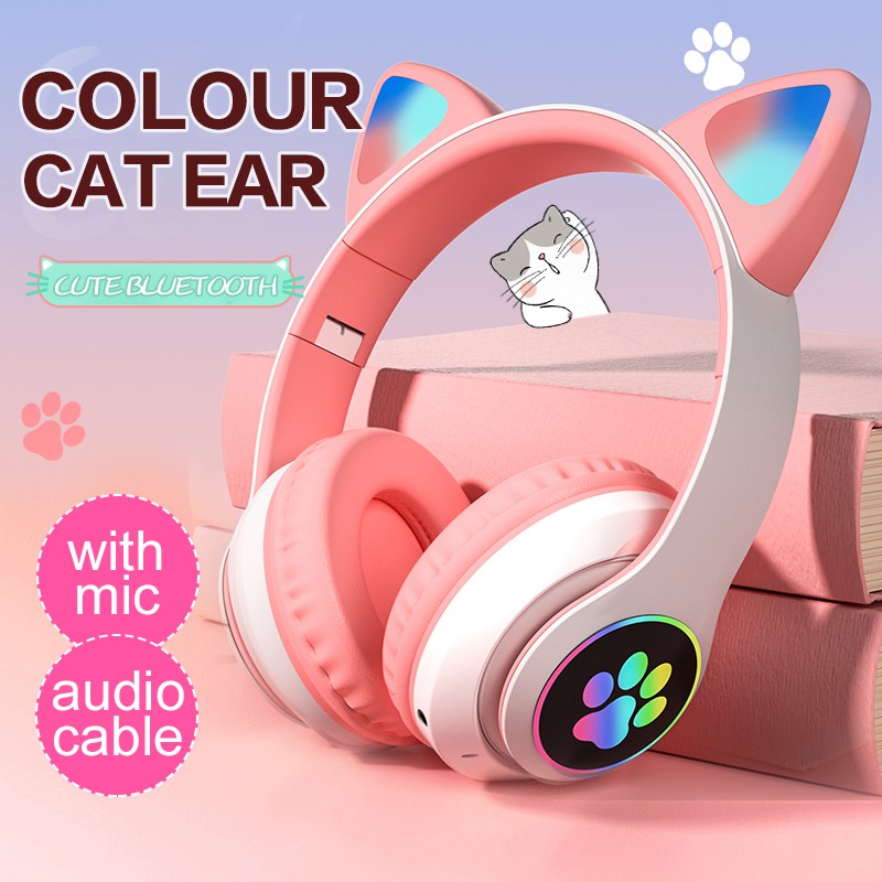 Cute Cat Ear Bluetooth 5.0 headphone erphone Wireless Gaming blutooth