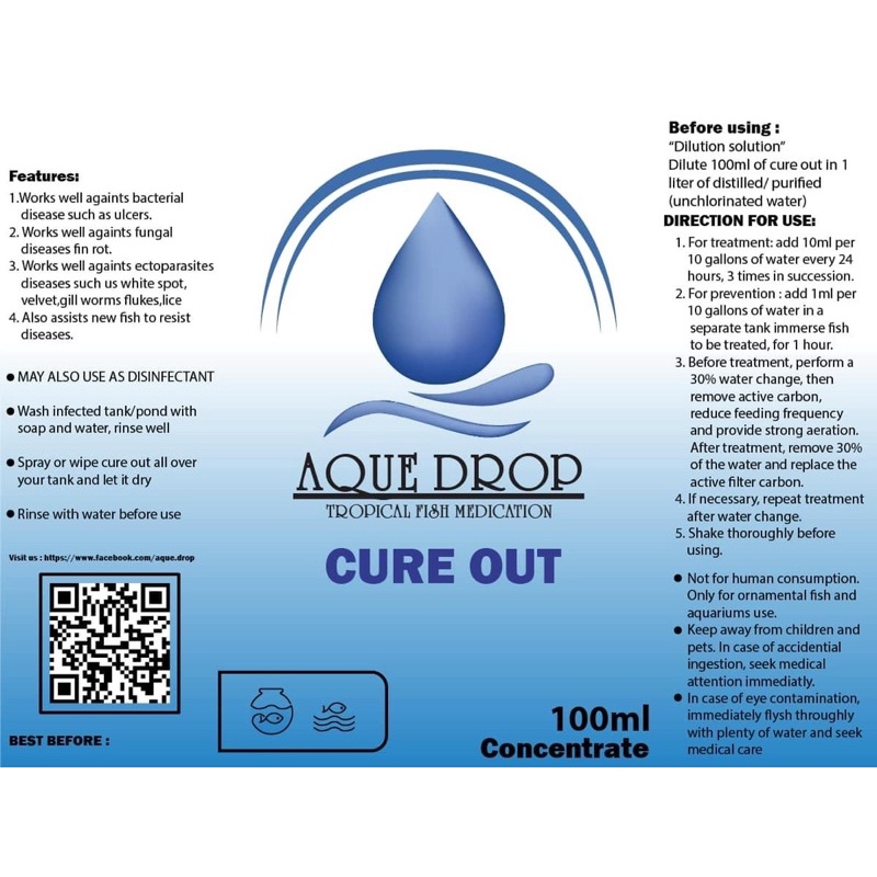 AQUE DROP CURE OUT tropical fish medication & disinfectant Shopee