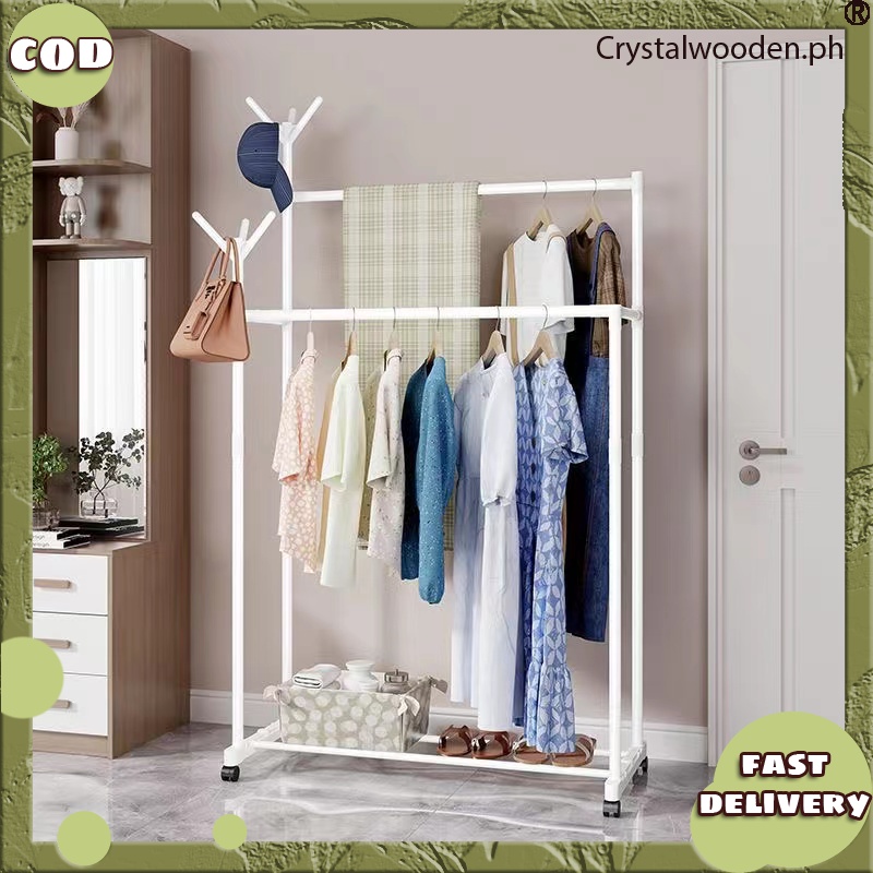 COD Hanging clothes rack clothes rack drying clothes rack mobile simple