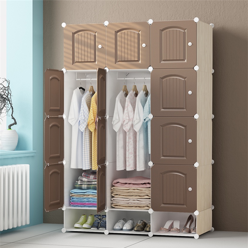 Clothes Wood Panel DIY Wardrobe Closet Organizer With Hanger Shoe Rack Screwless