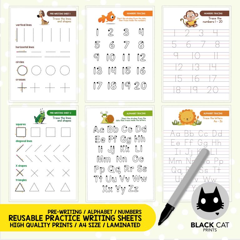 Writing Practice Sheets for Children (Reusable / High Quality Prints