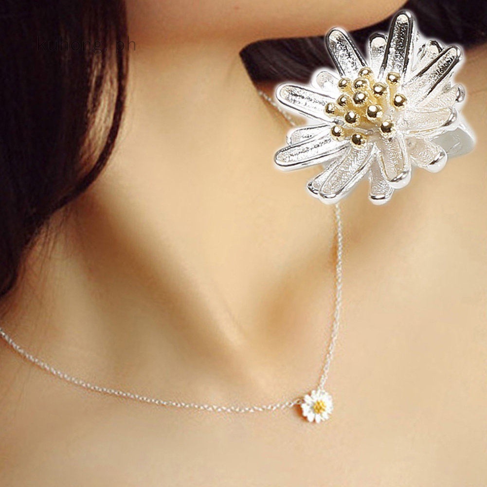 Women's Sterling Silver Daisy Necklace Jewelry Daisy Pendant Sunflower