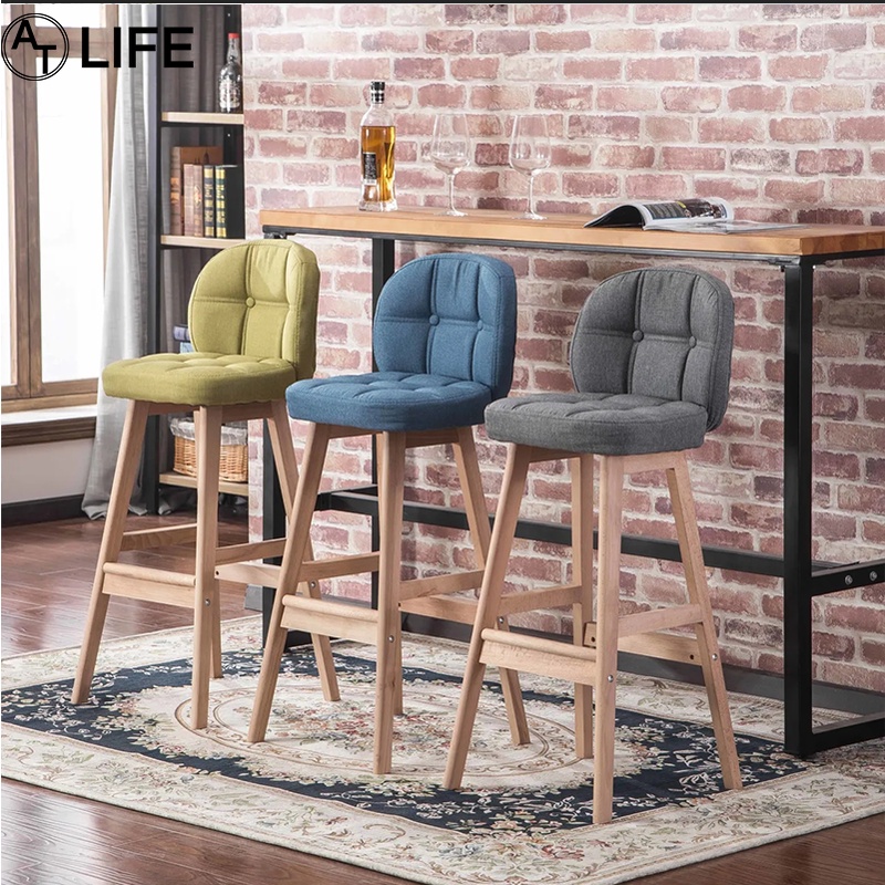 High stools Solid wood bar chair modern minimalist high stool backrest