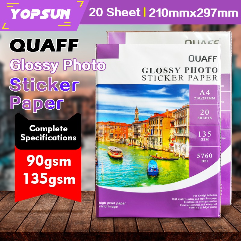 Quaff Photo Sticker Paper 90/135gsm A4 Glossy 20Sheets Shopee Philippines