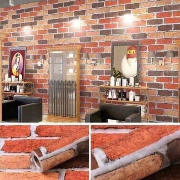 roll 10m fake red brick wallpaper (with glue available) Shopee