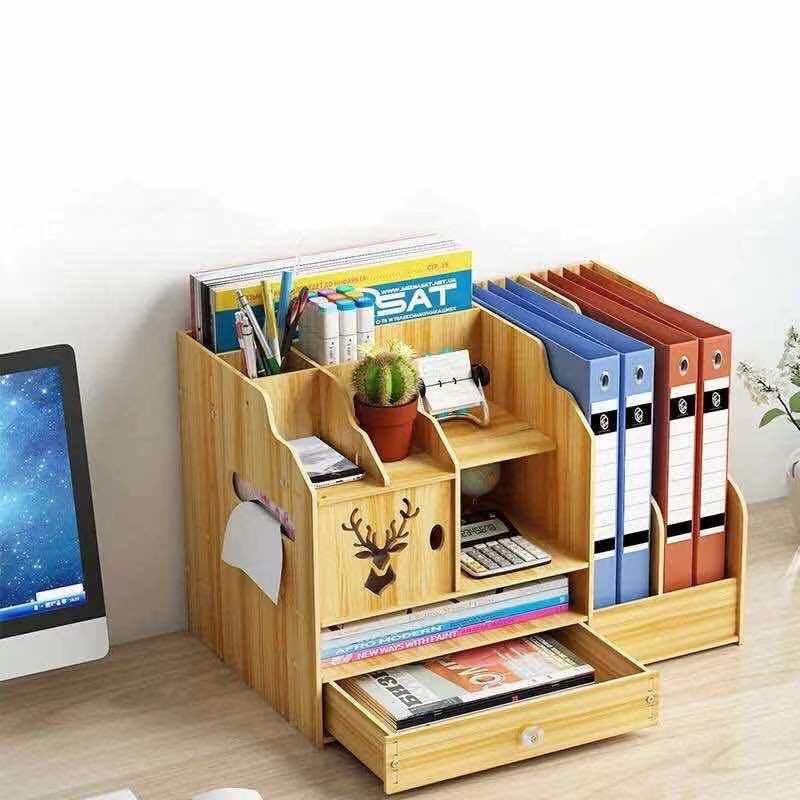 EWA Multifunction Wooden Desktop Pen Holder Office School Storage Case