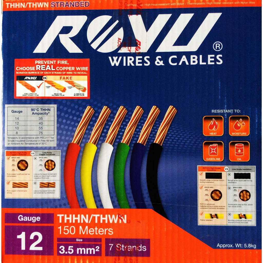 Royu THHN / THWN Wire 12 stranded (3.5mm2) Shopee Philippines