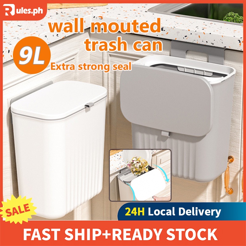 Rules Kitchen Trash Can With Cover 9L Door Wall Mounted Nordic With Lid