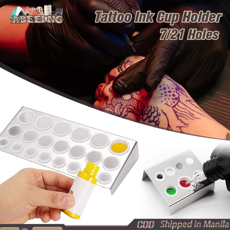 7/21 Holes Tattoo Ink Cup Holder Stainless Steel Tattoo Pigment Ink Cup
