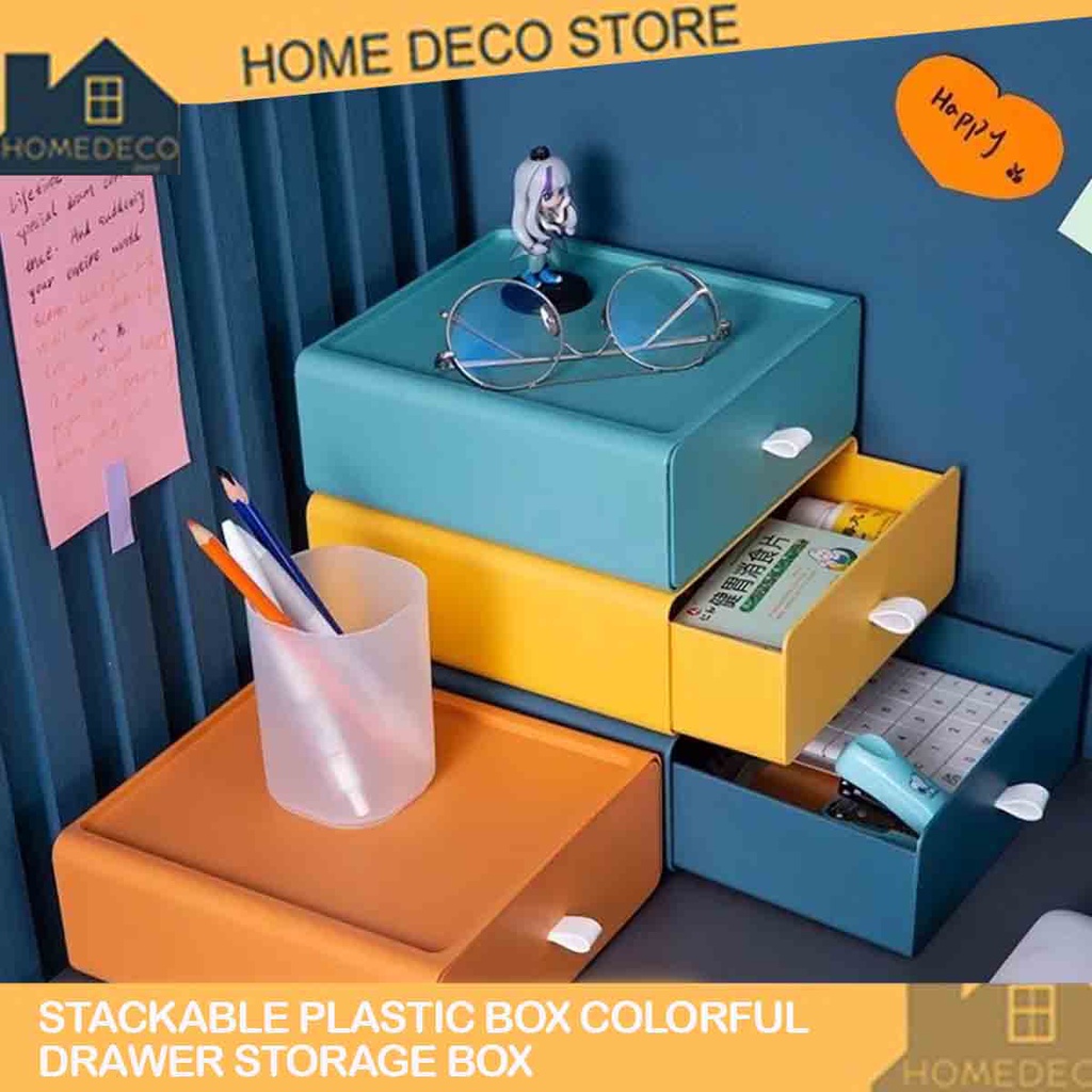 Home Deco Stackable Plastic Box Colorful Drawer Storage Box Shopee