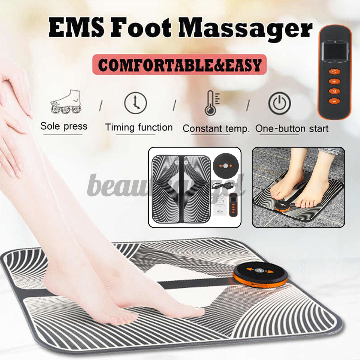 EMS Tens Foot Massager Pad Mat with 6 modes, 9 adjustable