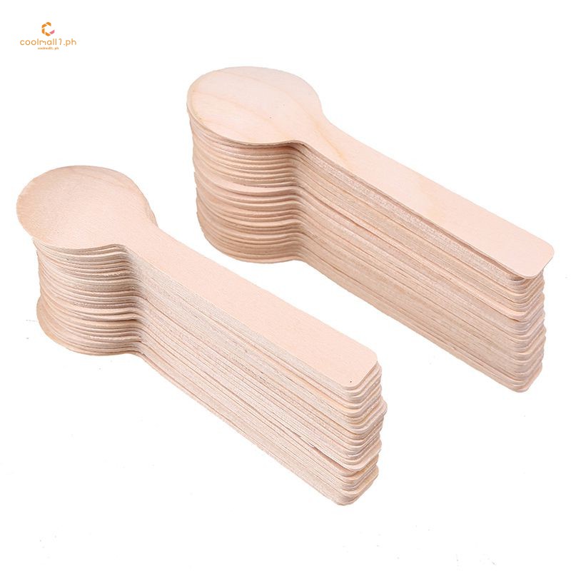 100Pcs Disposable Wooden Spoon Mini Ice Cream Spoon Wood Wes Shopee Philippines