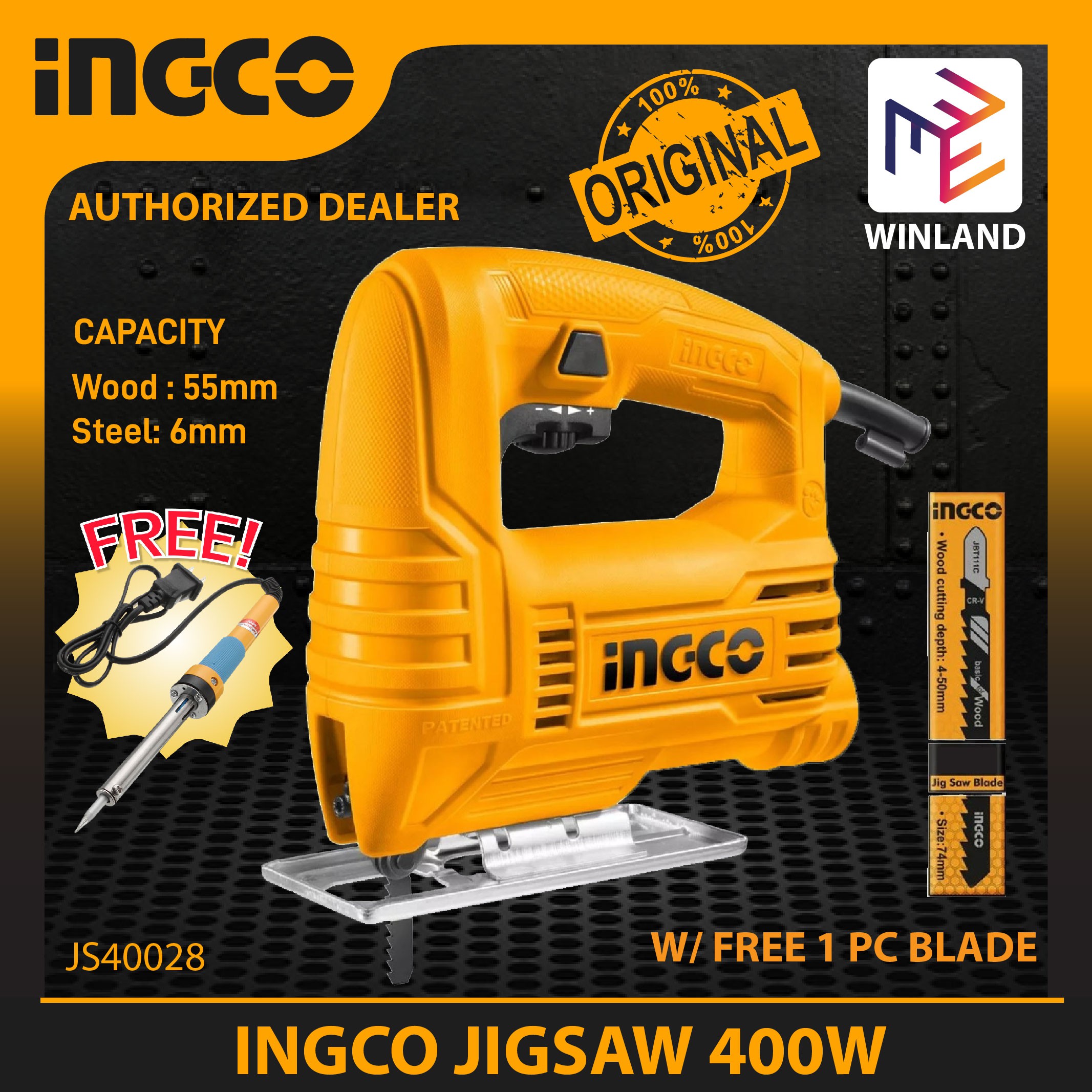 INGCO Original Jigsaw Jig Saw 400W with FREE Soldering Iron JS40028