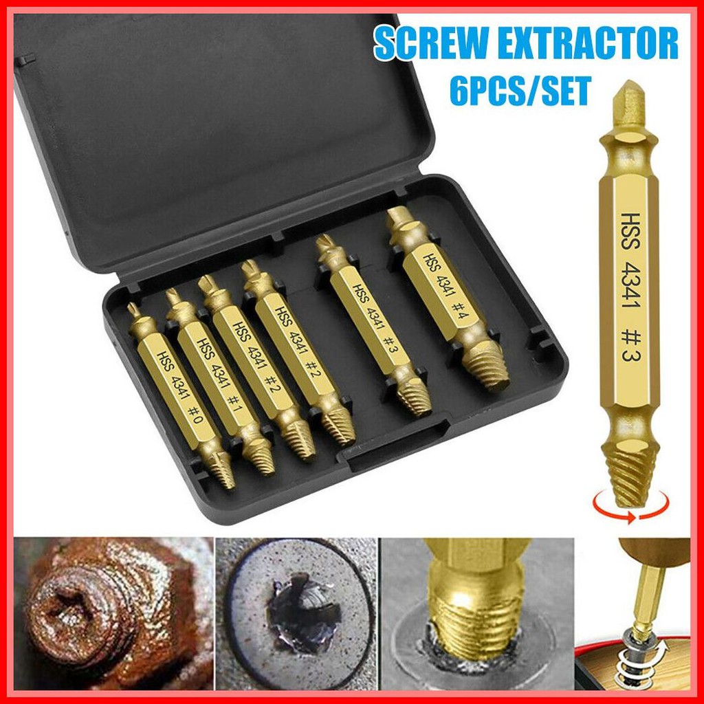 ♥6pcs Screw Remover Damaged Screw Extractor Broken Bolt Screws Removal