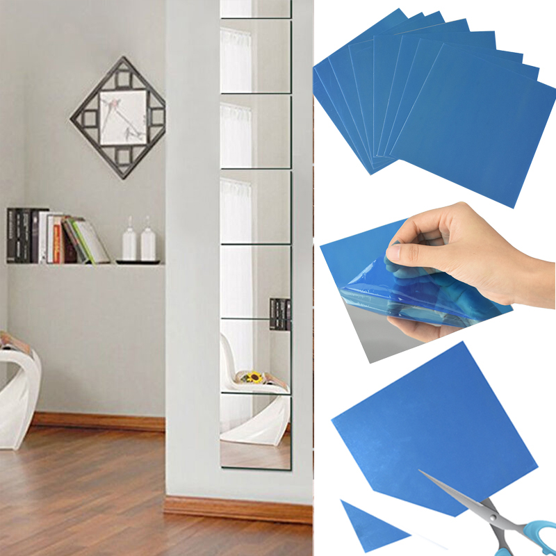 9PCS 15*15cm Mirror Wall Sticker Square Selfadhesive Acrylic Mirror