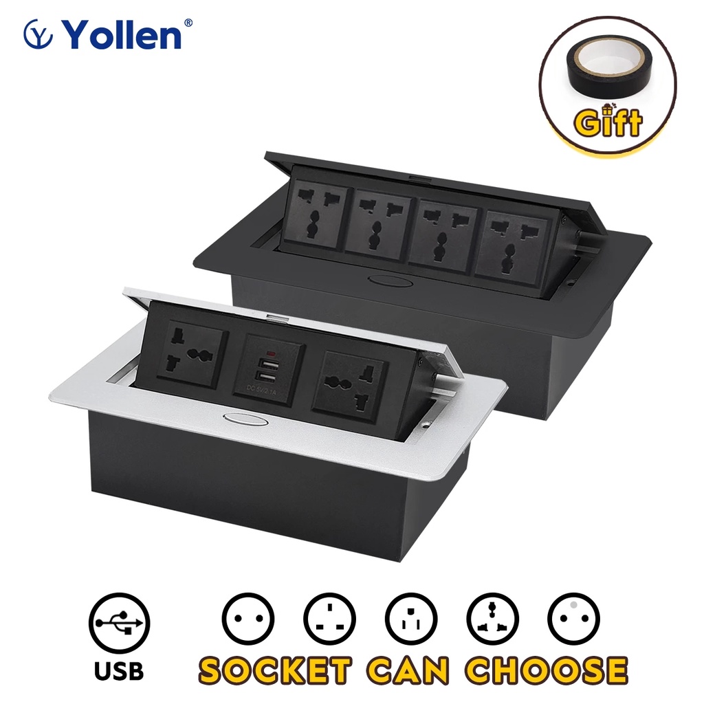 Socket 2 USB Home Retractable Table Plug Hidden Electrical Outlet Pull