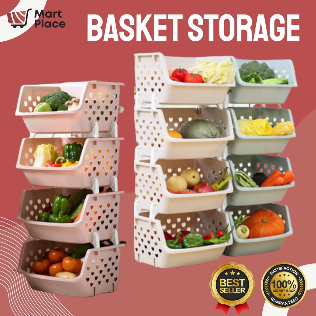 4 tier 3 tier Basket organizer Plastic Storage Rack Kitchen Storage Basket Vegetable Fruit