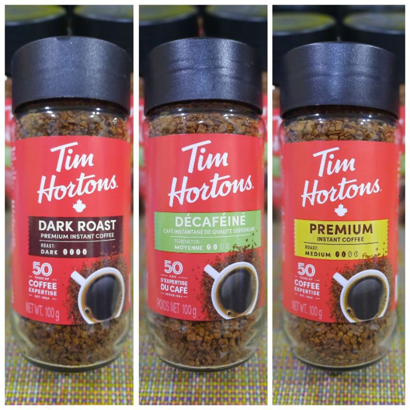 TIM HORTONS PREMIUM/DARK ROAST/ DECAF INSTANT COFFEE 100g Shopee