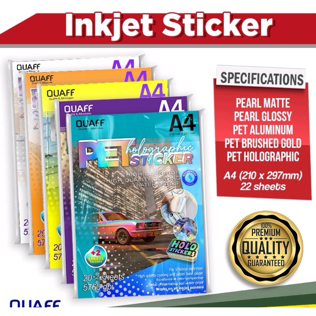 QUAFF PET Printable Label Sticker Waterproof 180GSM A4 Size ( PP Pearl