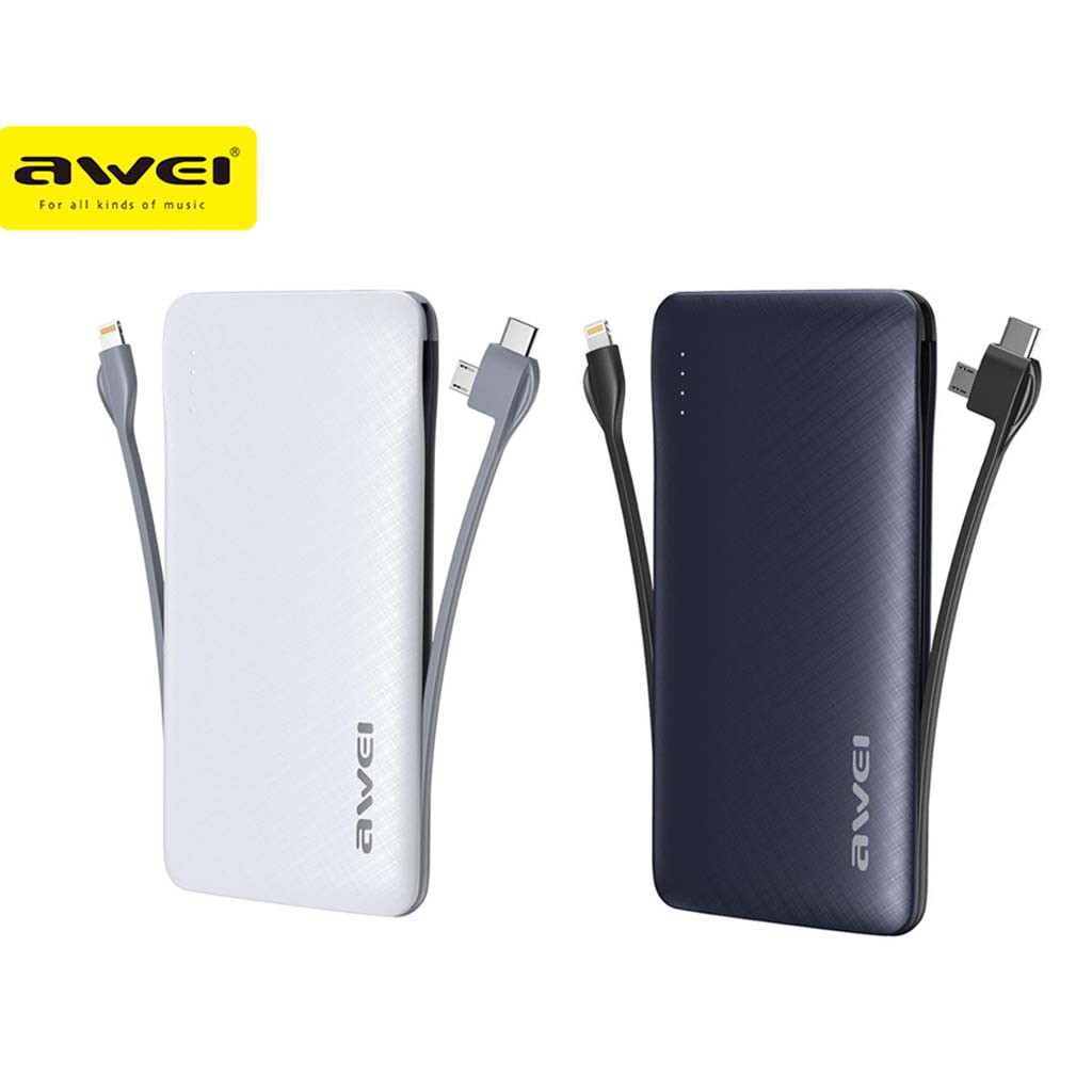 Awei P12K 10000mAh Portable Quick Charge Multiple Power Bank with Cable 2.1A Fast Charging