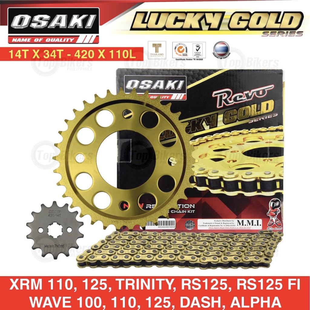 Osaki Lucky Gold Chain & Sprocket Set XRM, RS, Wave 100/110/125