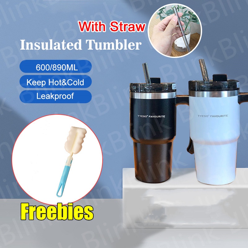 TYESO Insulated Coffee Tumbler With Handle Straw Portable Leakproof Hot