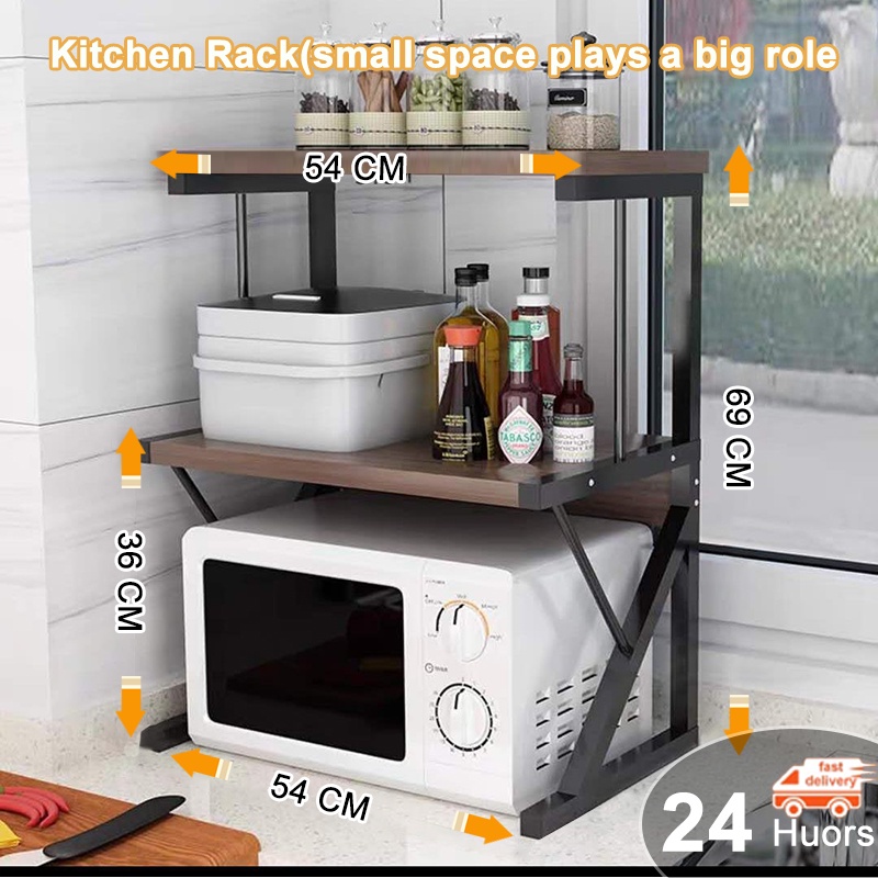 3 Layers Wooden Kitchen Racks Multipurpose Storage Rack Microwave