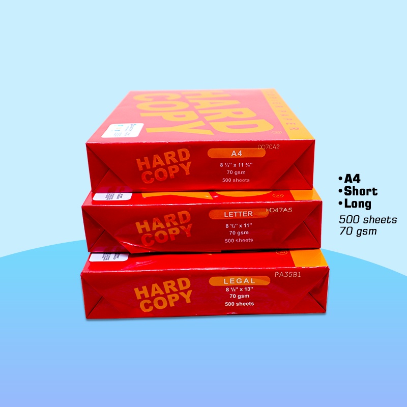 HARD COPY Bond Paper 70gsm Short A4 Long Size (1 ream) Shopee