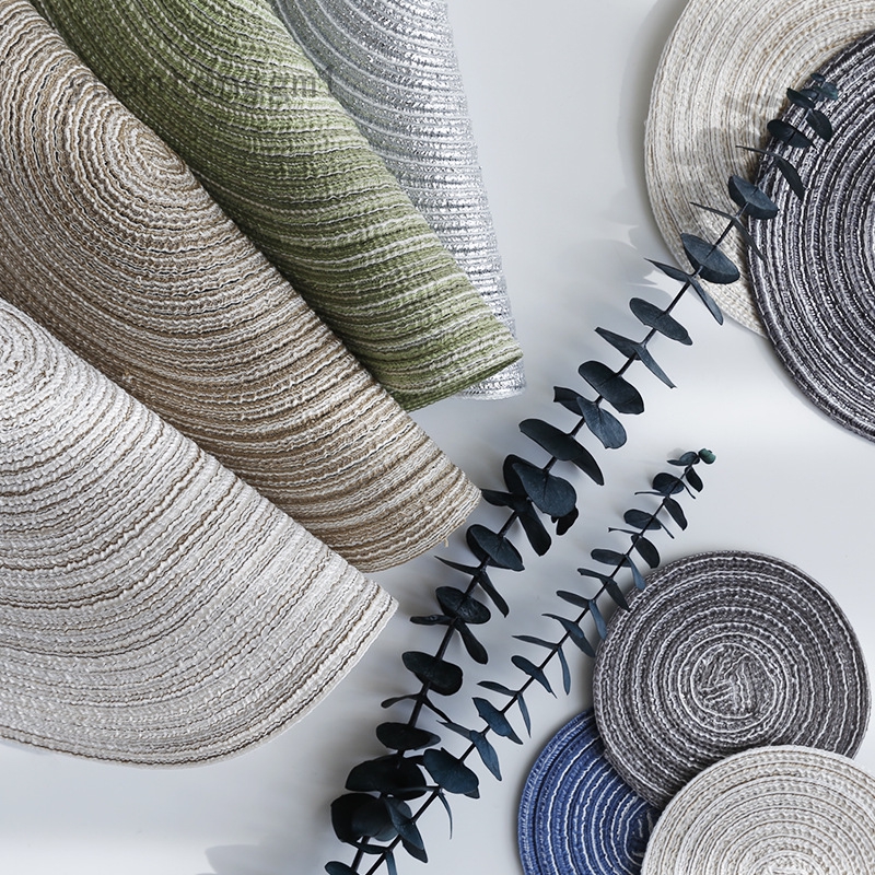 []Round Design Table Ramie Insulation Pad Solid Placemats Linen Non