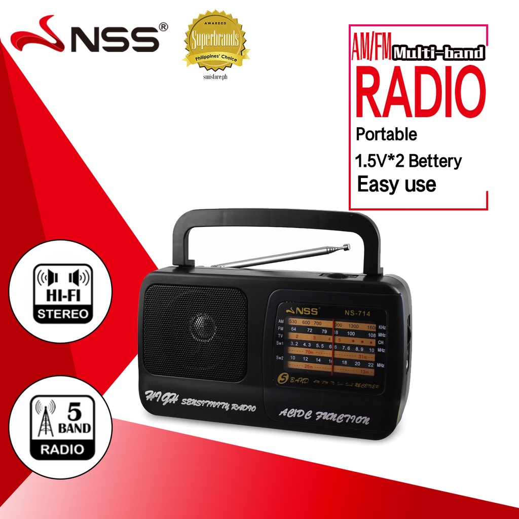 NSS Radio AM FM Portable Battery Operated Earphone 5 BAND TVSW1SW2 High Power Dynamic Speak NS