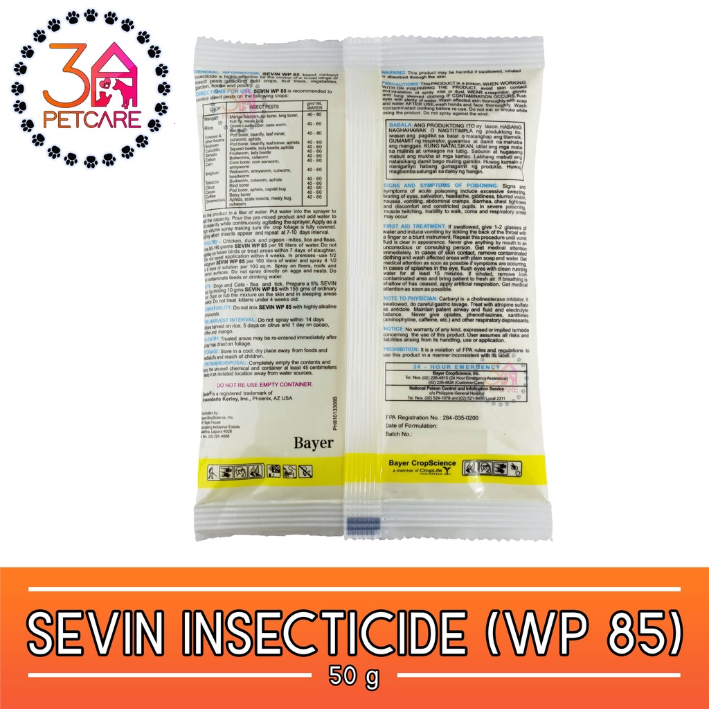 Sevin WP 85 Powder Insecticide for Plants and Pets (50g) Shopee