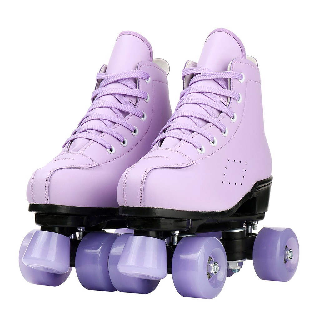 Leather Roller Skates Double Line Skates Purplel Women Lady Adult