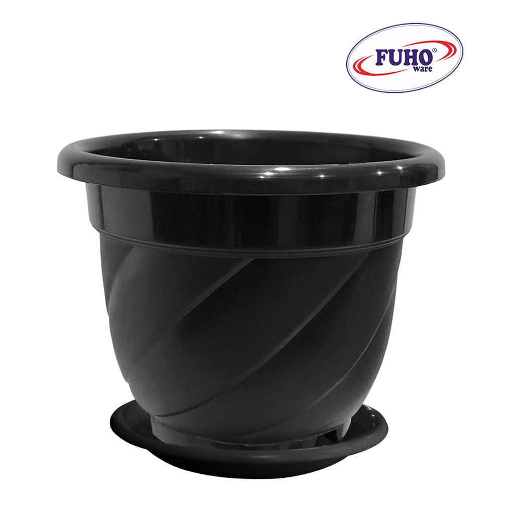 FUHO 12 Inch Spiral Flower Pot With Plate Plastic Plant Pots Perfect