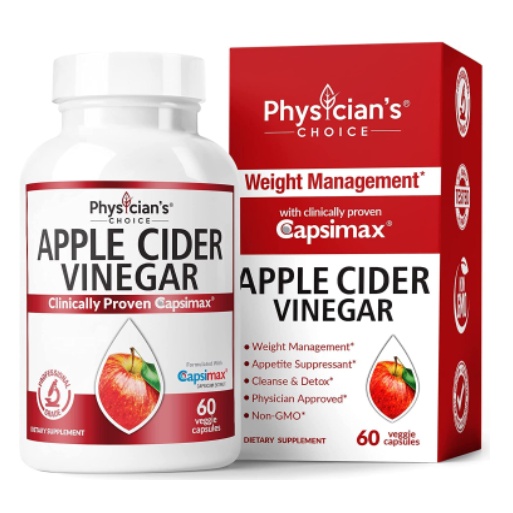 Physician's Choice Organic Apple Cider Vinegar 1000 mg with Capsimax, Fat Burner & Detox Pills