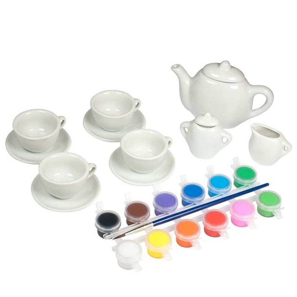 DIY Series Craft Paint Tea Set Tea Pot Plate Tea Cups with Assorted
