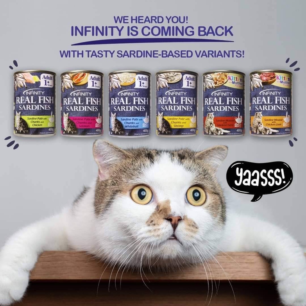 Infinity Real Fish Sardines Cat Food In Can 400grams (New Packaging