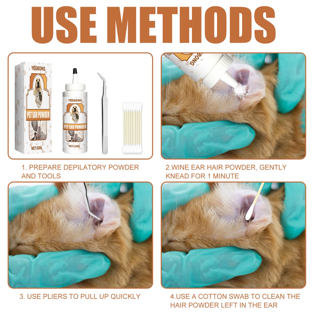 Pet Ear Hair Remover Kit With Tweezer Cotton Swab Pulling Targets Mites Care 人気海外一番