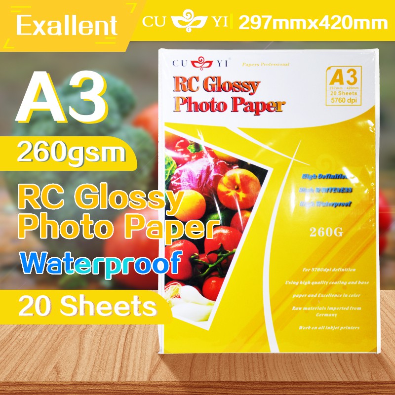 A3 Cuyi Rc Glossy Photo Paper 260Gsm 20Sheets For Picture Shopee