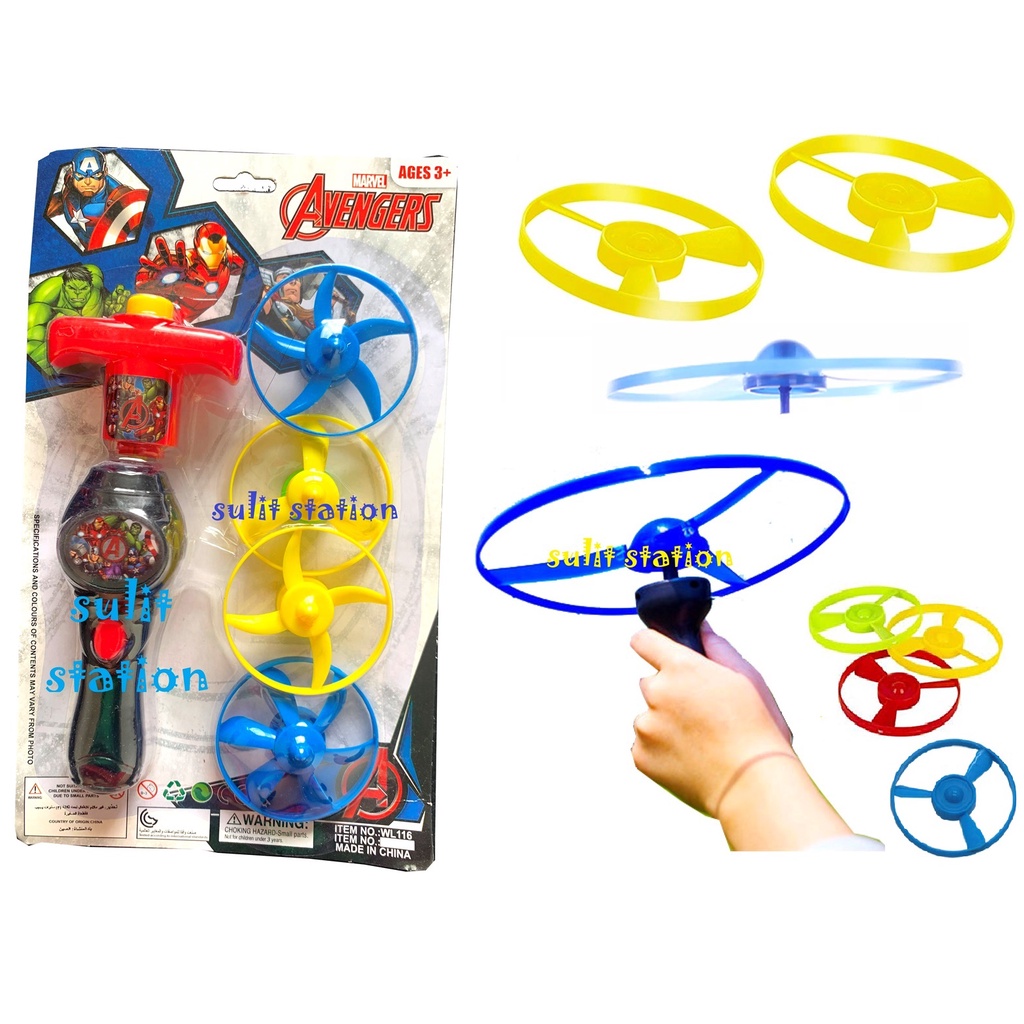 SUPER HERO AVENGERS FLYING SPINNING STACKING UFO DISC SAUCERs GYRO TOP