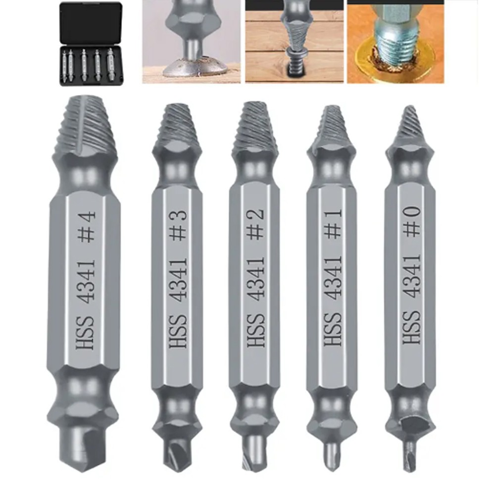 5pcs Material Damaged Screw Extractor Drill Bits Guide Set Broken Speed Out Easy out Bolt Stud