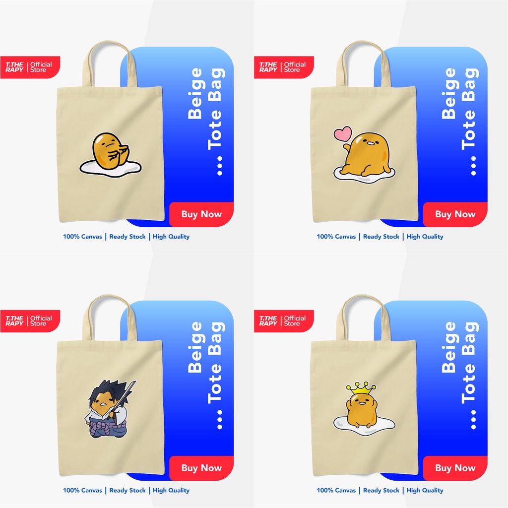 GUDETAMA LAZY EGG CUTE TOTE BAG / CASUAL BAG / WOMEN BAG BEIGE 12 OZ