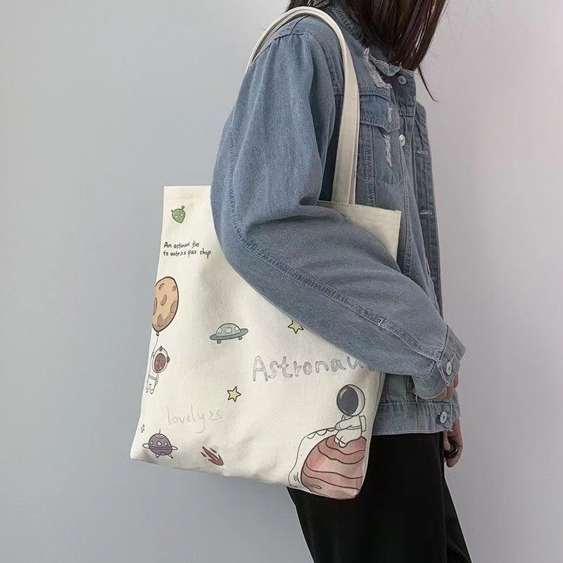 KJZK New Fashion Canvas simple korean Tote Bag Black White Canvas