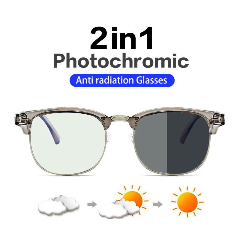 Fashion Photochromic Anti radiation Glasses For Women Men Sun Adaptive