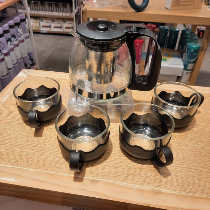 Miniso teapot set 5 IN 1 Glass teapot (Pot With Filter + 4 Cups 700ml