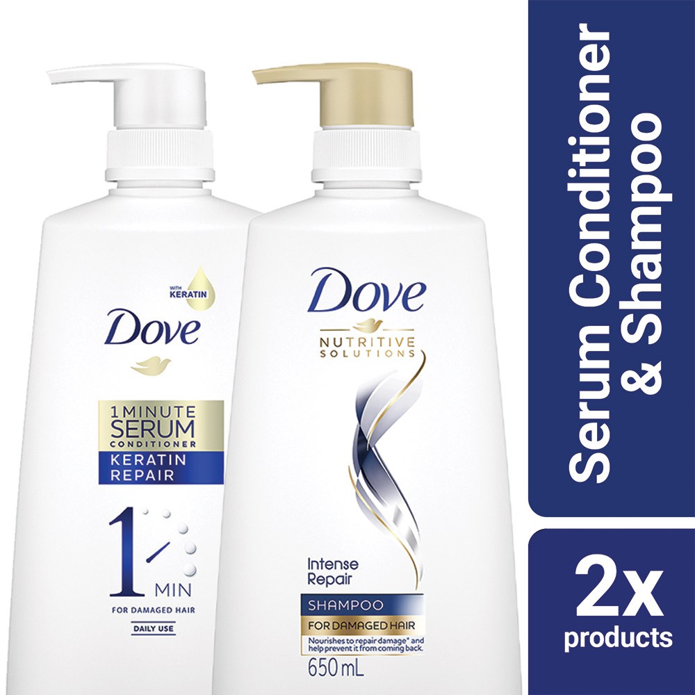 Dove 1 Minute Conditioner Keratin Repair 650ml + Shampoo Shopee