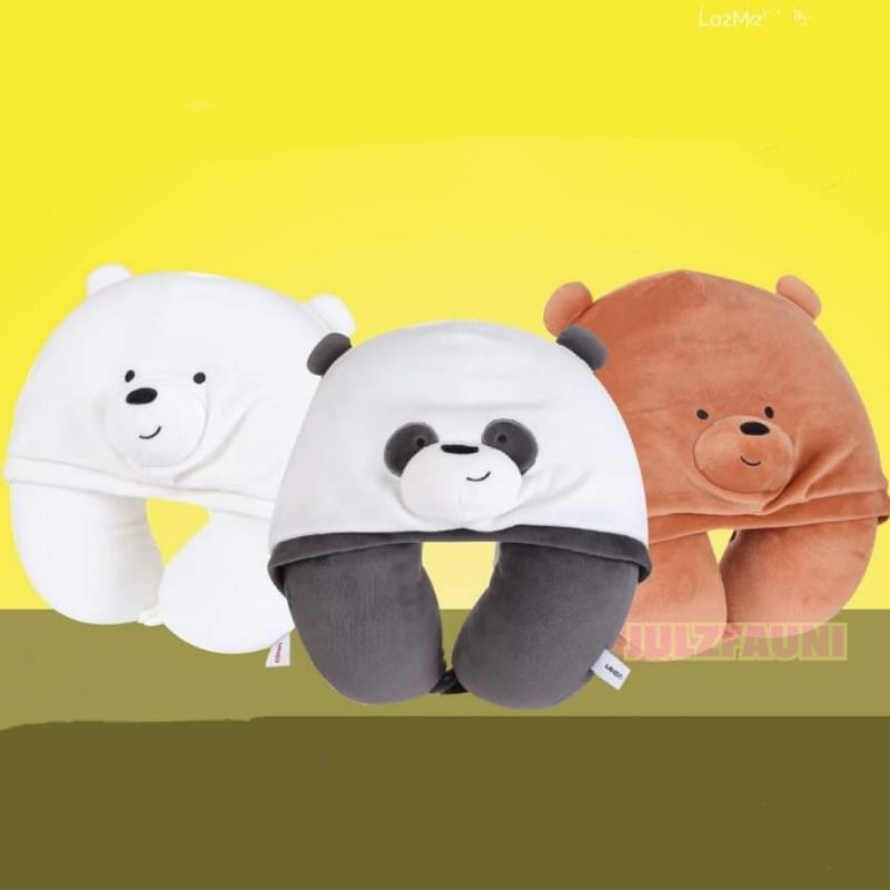 SALE!!! WE BARE BEARS NECK PILLOW WITH HOOD ICE BEAR GRIZZ OR PAN PAN
