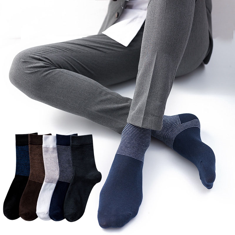 Cotton Striped Men Long Socks Business Breathable Spring Summer Solid