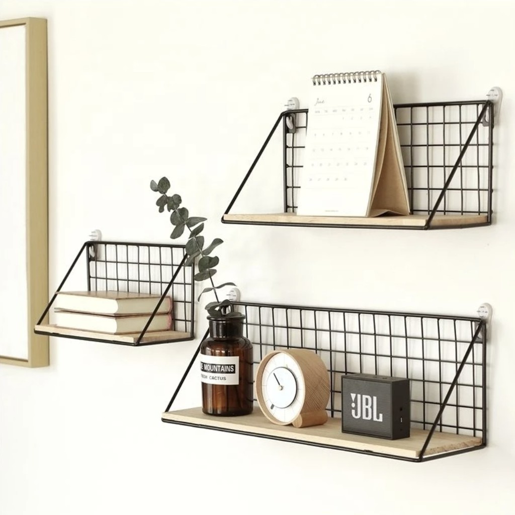 Wooden Metal Hanging Shelves Organizer Wall Mounted Shopee Philippines