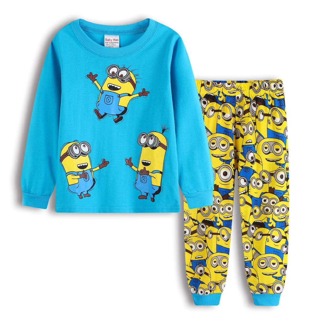 Boys Girls Cartoon Minion Pajamas Despicable Me Cotton Baby Clothes Set